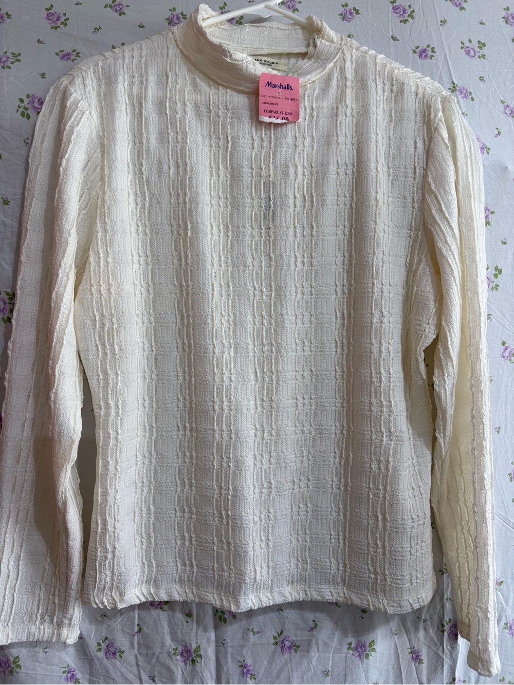 Max Studio Off-White Textured Long Sleeve Top